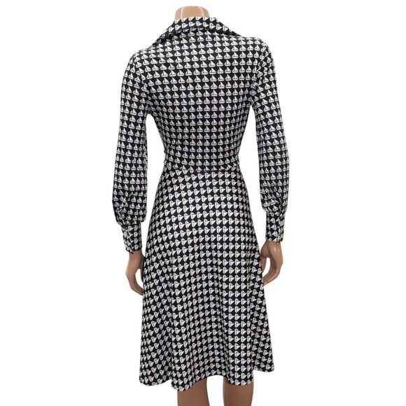 Vintage LANVIN Black & White Sailboat Print Shirt Dress Small - Picture 6 of 8